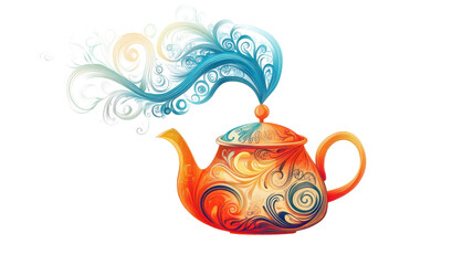 Classic teapot with a matching cup and saucer set for tea service isolated on white background