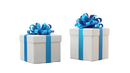 Stylish blue gift box with elegant ribbon and festive wrapping details isolated on white background