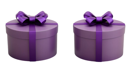 Elegant purple gift box with decorative ribbon and festive wrapping design isolated on white background