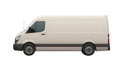 White delivery van with clean exterior and cargo space for transportation services isolated on white background