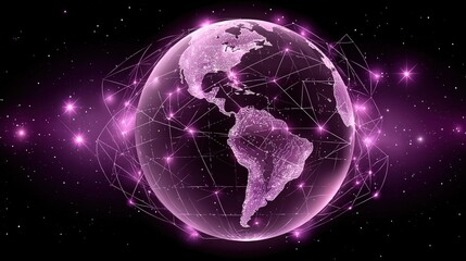 A beautiful artistic representation of earth surrounded by a stunning network of bright stars in cosmic space