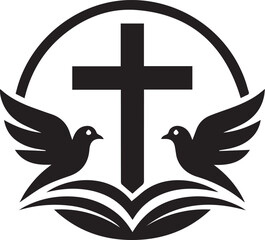 Christian religious symbols of cross, dove and bible logo transparent vector png 