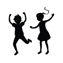 children silhouettes in action poses dancing