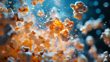 Explosive Popcorn Clouds in Vivid Colors Against a Dark Background
