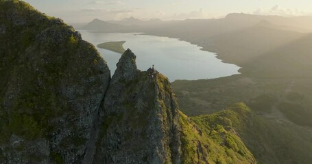 Aerial view of le mourne mountain and water, Mauritius.