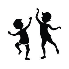 child silhouettes energetic play and dance