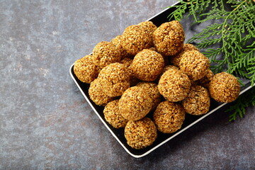 Popular Indian sweet snack food- sesame balls, 