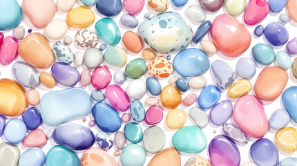 Watercolor color pebbles on white background