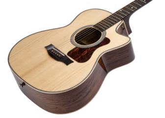 acoustic guitar isolated on a transparent background.	
