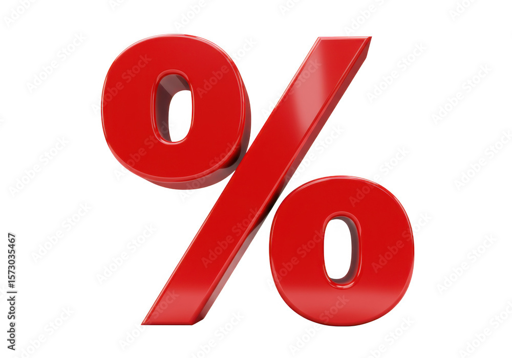 Poster shiny red three dimensional percentage symbol isolated on transparent background