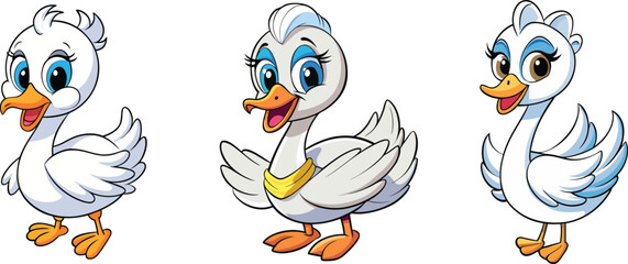 Cute Cartoon Female Duck Vector Illustrations Set