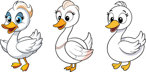 Cute Cartoon Female Duck Vector Illustrations Set