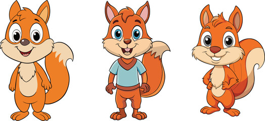 Cute Cartoon Squirrel Characters Set on White Background