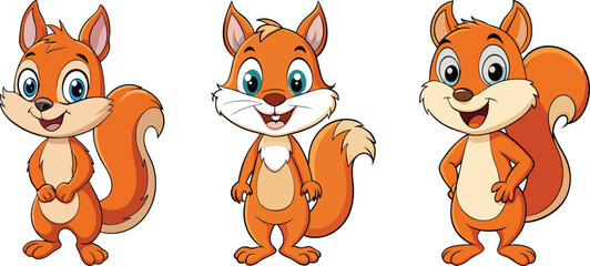 Cute Cartoon Squirrel Characters Set on White Background