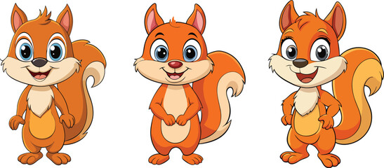 Cute Cartoon Squirrel Characters Set on White Background