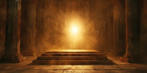 A mystical light glowing inside a sacred altar