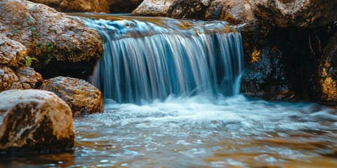 A narrow waterfall flowing gently over smooth stones