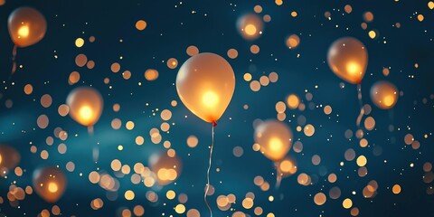 A night sky lit by glowing balloons like tiny moons