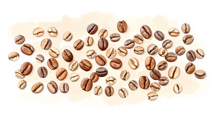 Watercolor coffee Patterns on white background	