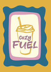 Cozy Fuel Blended Drink with Straw in Flat Style Frame