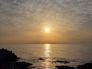 Early dawn, horizon sunrise, beautiful natural sunrise dawn seascape background, Yeongdeok, South...