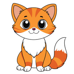Obraz premium An orange cartoon kitten with big eyes sits calmly