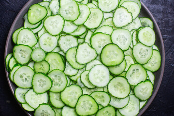 Freshly sliced cucumbers A close-up view
