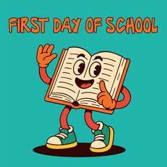 Vintage retro School Book Mascot, cartoon vector character.