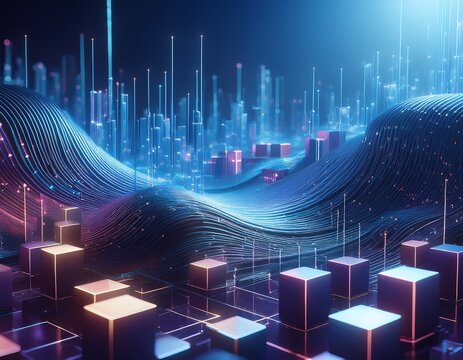 modern digital abstract 3d background with floating cubes and flows