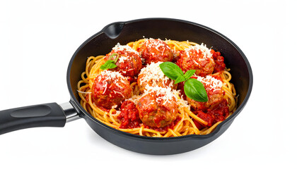 Delicious Spaghetti with Meatballs Italian Cuisine Served in Skillet Meal
