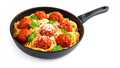 Delicious Homemade Spaghetti Meatball Dish Served in a Frying Pan