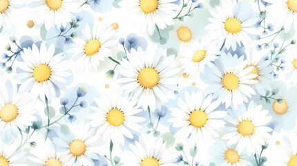 Watercolor floral seamless pattern with hand-painted blush pink flowers and green leaves on white background. Botanical print.	