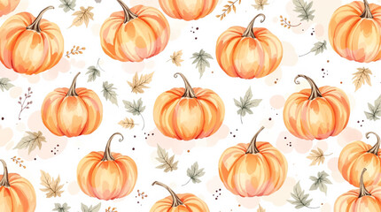 Watercolor ripe pumpkin seamless pattern vector illustration, seamless pattern background
