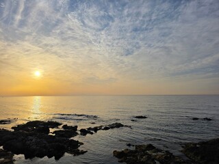 Early dawn, horizon sunrise, beautiful natural sunrise dawn seascape background, Yeongdeok, South...