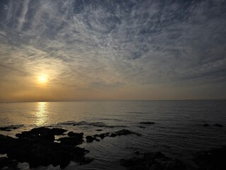 Early dawn, horizon sunrise, beautiful natural sunrise dawn seascape background, Yeongdeok, South...
