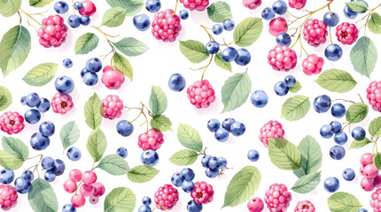 Watercolor pattern berries on white background