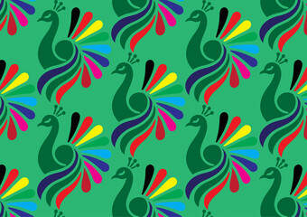 Vibrant Peacock Seamless Pattern, Colorful Bird Motif Print