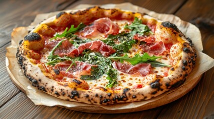 Artisan pizza with prosciutto and arugula