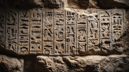 Ancient stone tablet with hieroglyphic carvings