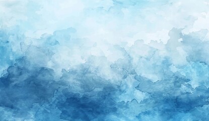 Abstract Watercolor Painting: Serene Blue Hues, Cloud-like Textures, Digital Art Background for Design Projects