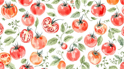 Watercolor pattern tomatoes on white background	