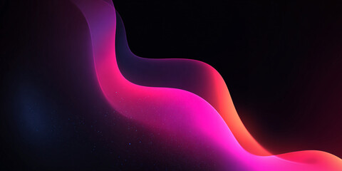 Abstract wavy background with pink purple gradient on black background. Bright colors. Particles. Banner. Modern. Textured illustration. Dark style.