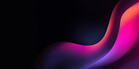 Abstract wavy background with pink purple gradient on black background. Bright colors. Particles. Banner. Modern. Illustration. Smooth waves. Dark style.