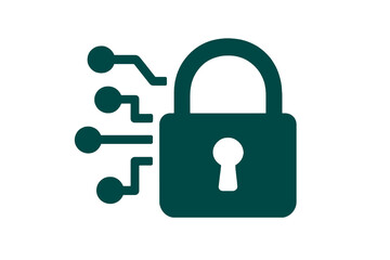 dark green encryption lock icon, flat vector with transparent background

