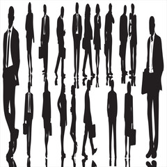 Business People Silhouettes, Corporate Team Illustration, Professional Office Workforce, Diverse Staff Vector