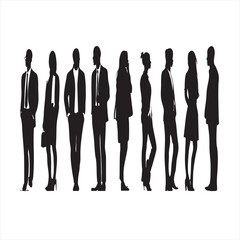 Standing Business People Silhouettes, Corporate Team Row, Professional Office Staff Line, Diverse Workforce Vector