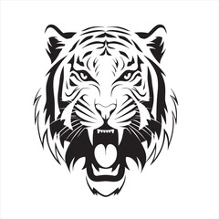 Aggressive Tiger Head Mascot, Roaring Big Cat Vector, Fierce Animal Emblem, Wild Predator Illustration