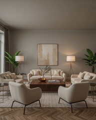Spacious living room with gray background