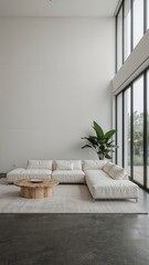 Spacious living room with gray background