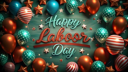Happy Labor Day festive background with balloons and stars